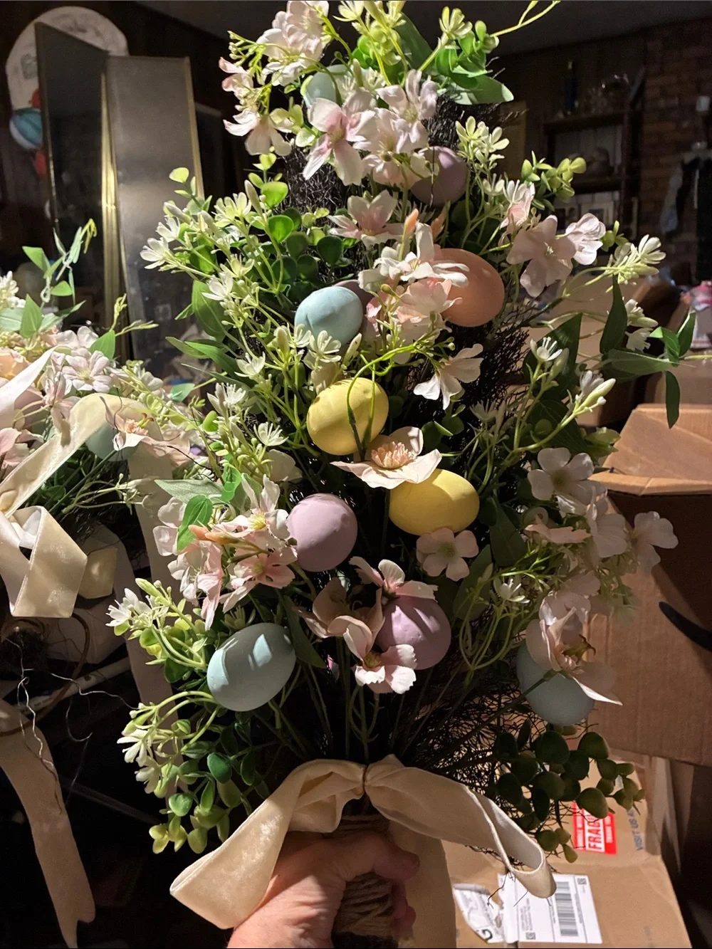 Pastel Easter Egg Floral Spray with Cream Bow - Unbranded